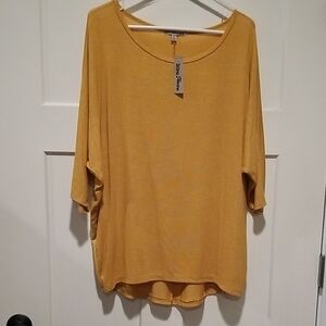 Ultra Teeze Women's Mustard Batwing Soft Knit Top 1X